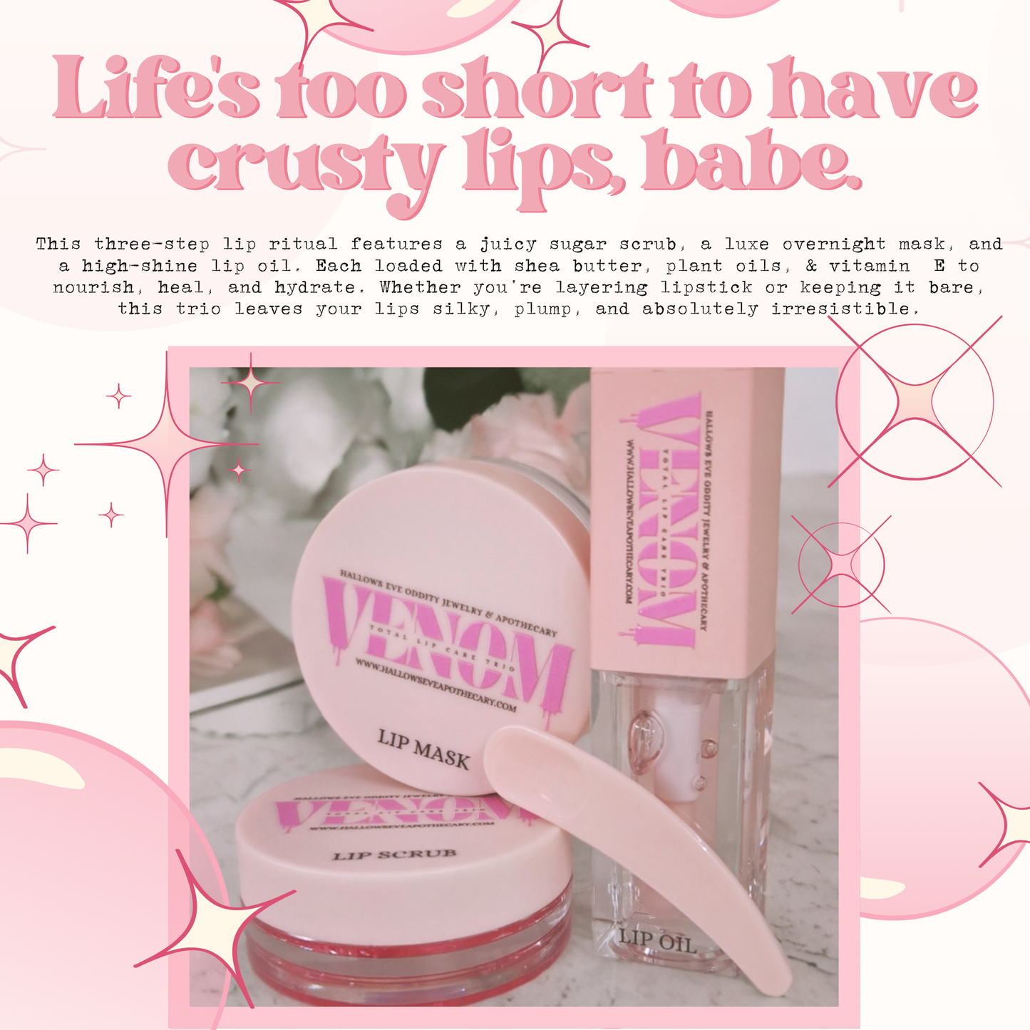 Venom Total Lip Care Trio Peach Scent | Lip Care Gift Set | 3 piece set