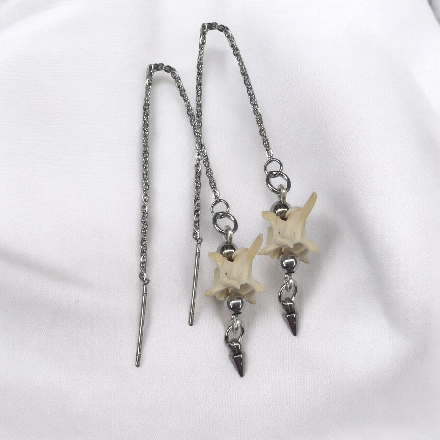 Threader Spike Vertebrae Earrings Oddity Earrings Bone Jewelry