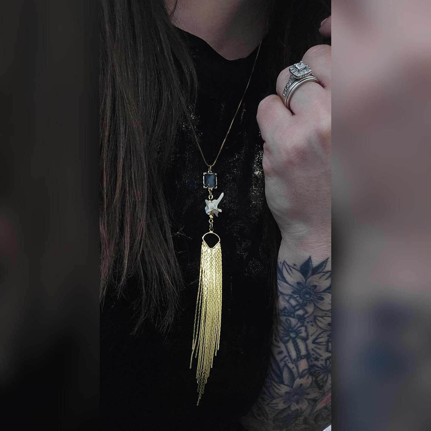 Smoke & Mirrors Oddity Necklace | 24inch | Rattlesnake Vertebrae Jewelry Oddities and Curiosities Jewelry