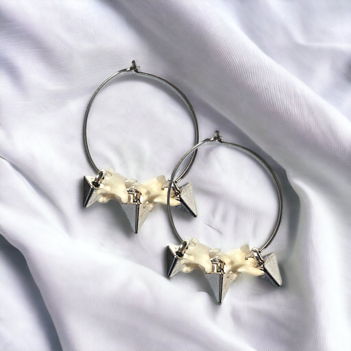 Trio Spike Rattlesnake Vertebrae Hoop Earrings