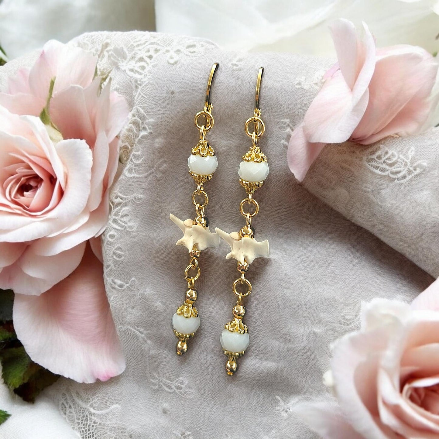 Baroque Inspired Rattlesnake Vertebrae Earrings